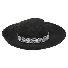 Dior Black Mexican Fiesta Roses Straw Hat Size 58
