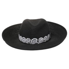 Dior Black Mexican Fiesta Roses Straw Hat Size 58
