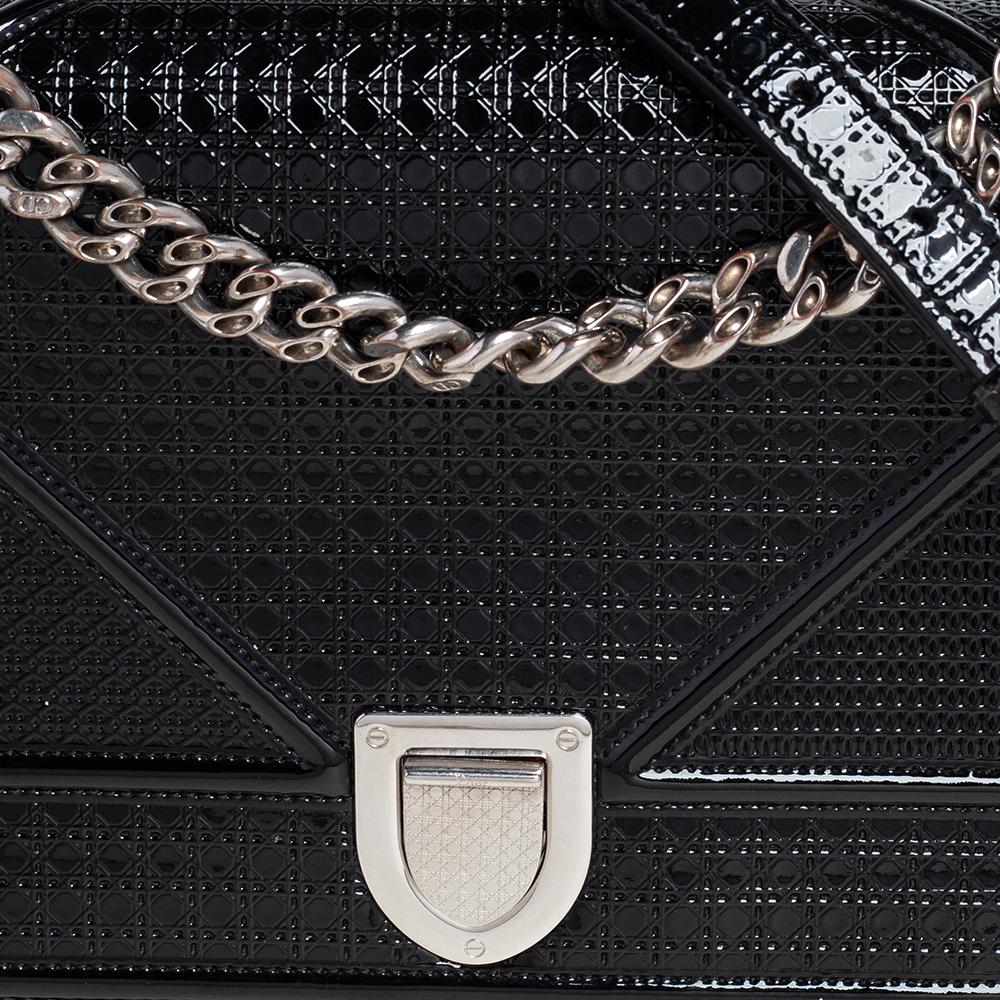 Dior Black Micro Cannage Patent Leather Medium Diorama Shoulder Bag In Fair Condition In Dubai, Al Qouz 2