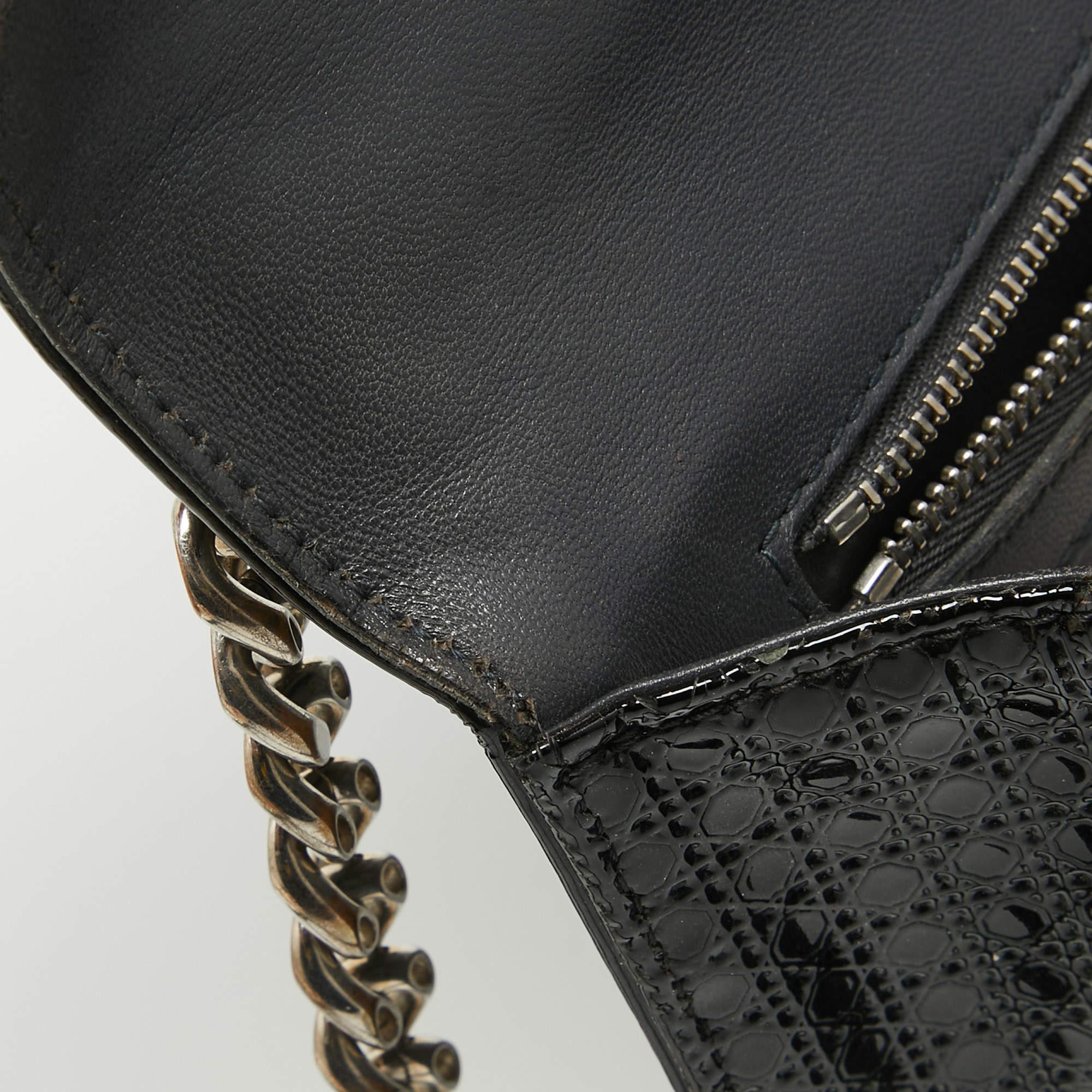 Dior Black Microcannage Patent Leather Medium Diorama Flap Shoulder Bag For Sale 8
