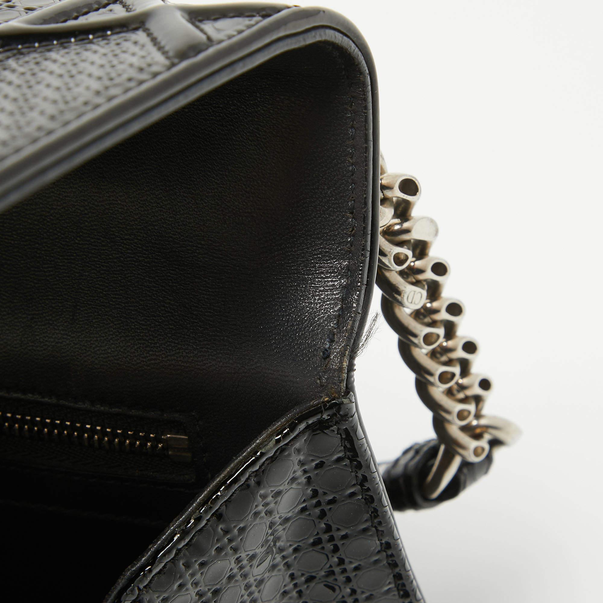 Dior Black Microcannage Patent Leather Medium Diorama Flap Shoulder Bag en vente 9
