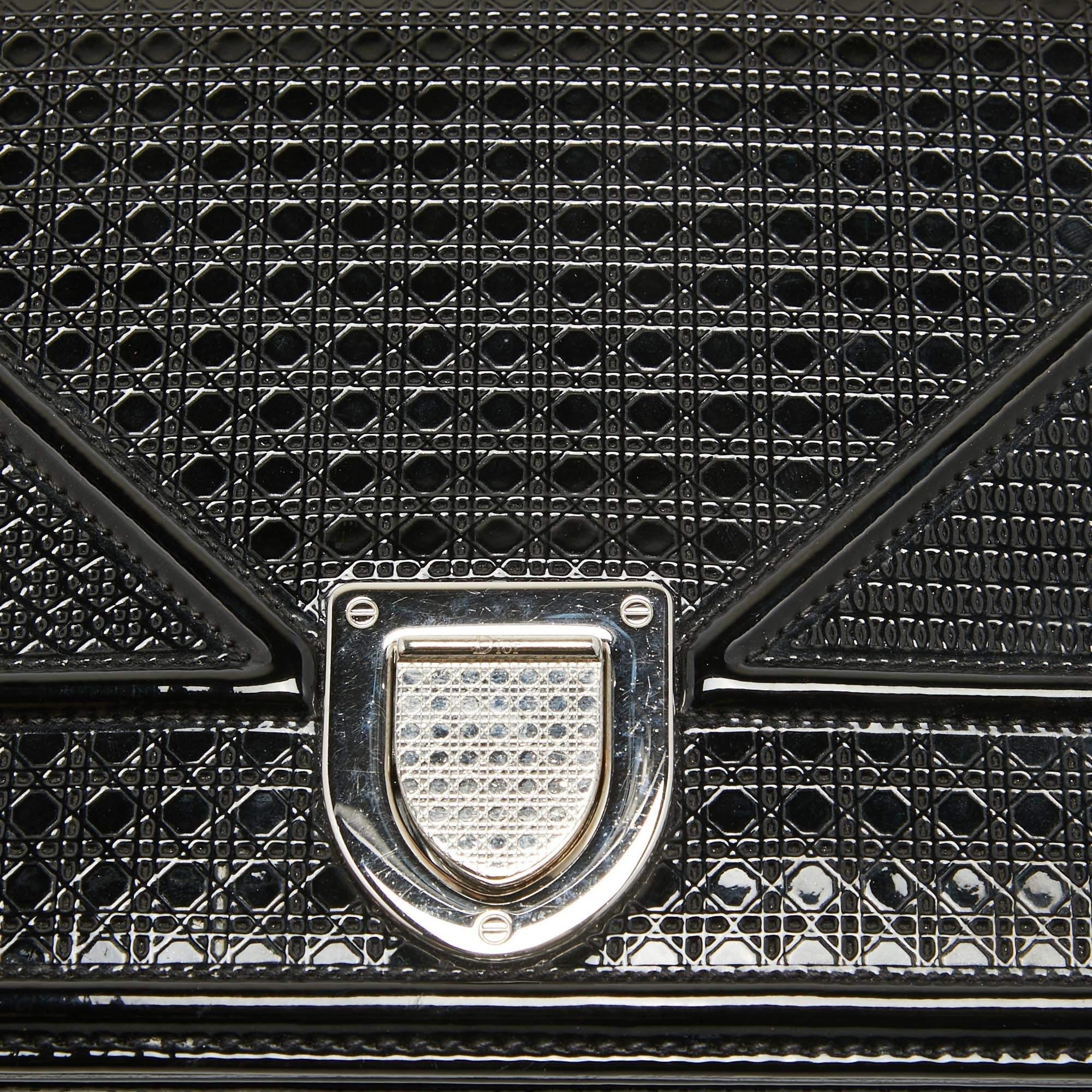 Dior Black Microcannage Patent Leather Medium Diorama Flap Shoulder Bag For Sale 10