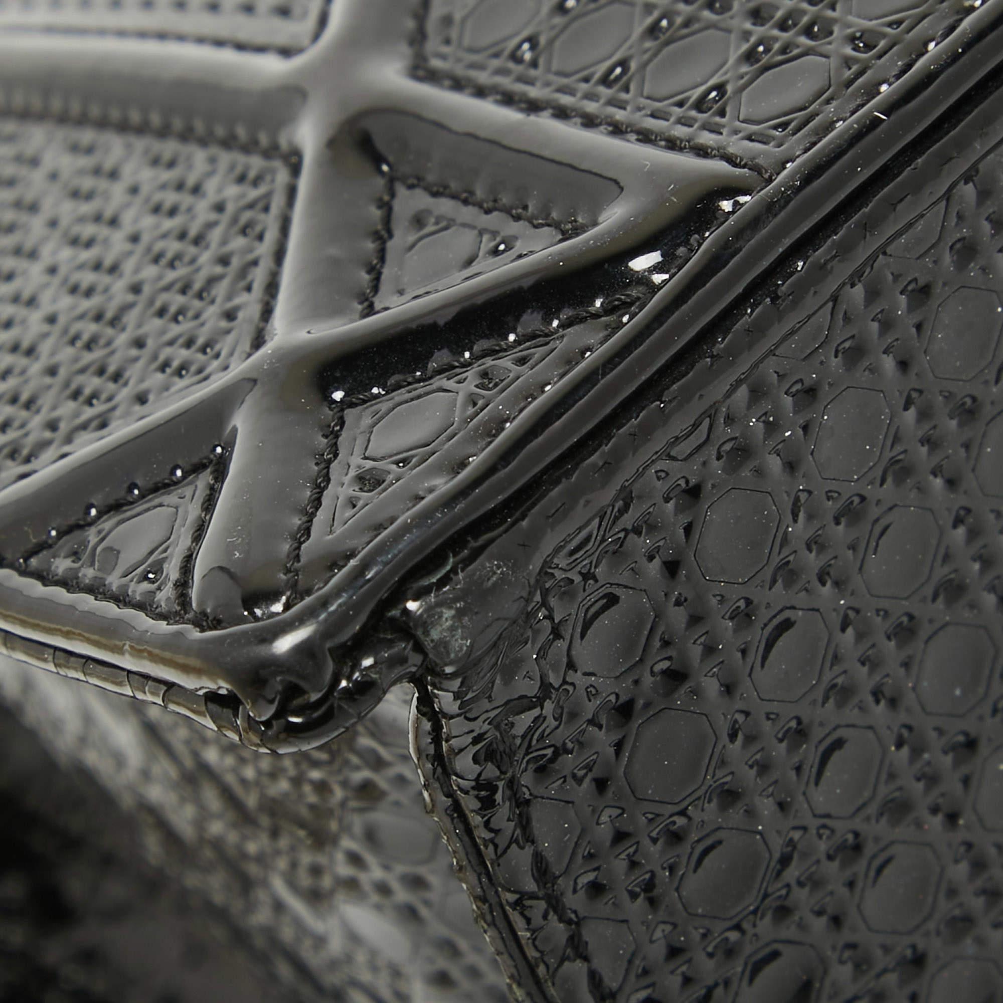 Dior Black Microcannage Patent Leather Medium Diorama Flap Shoulder Bag For Sale 13