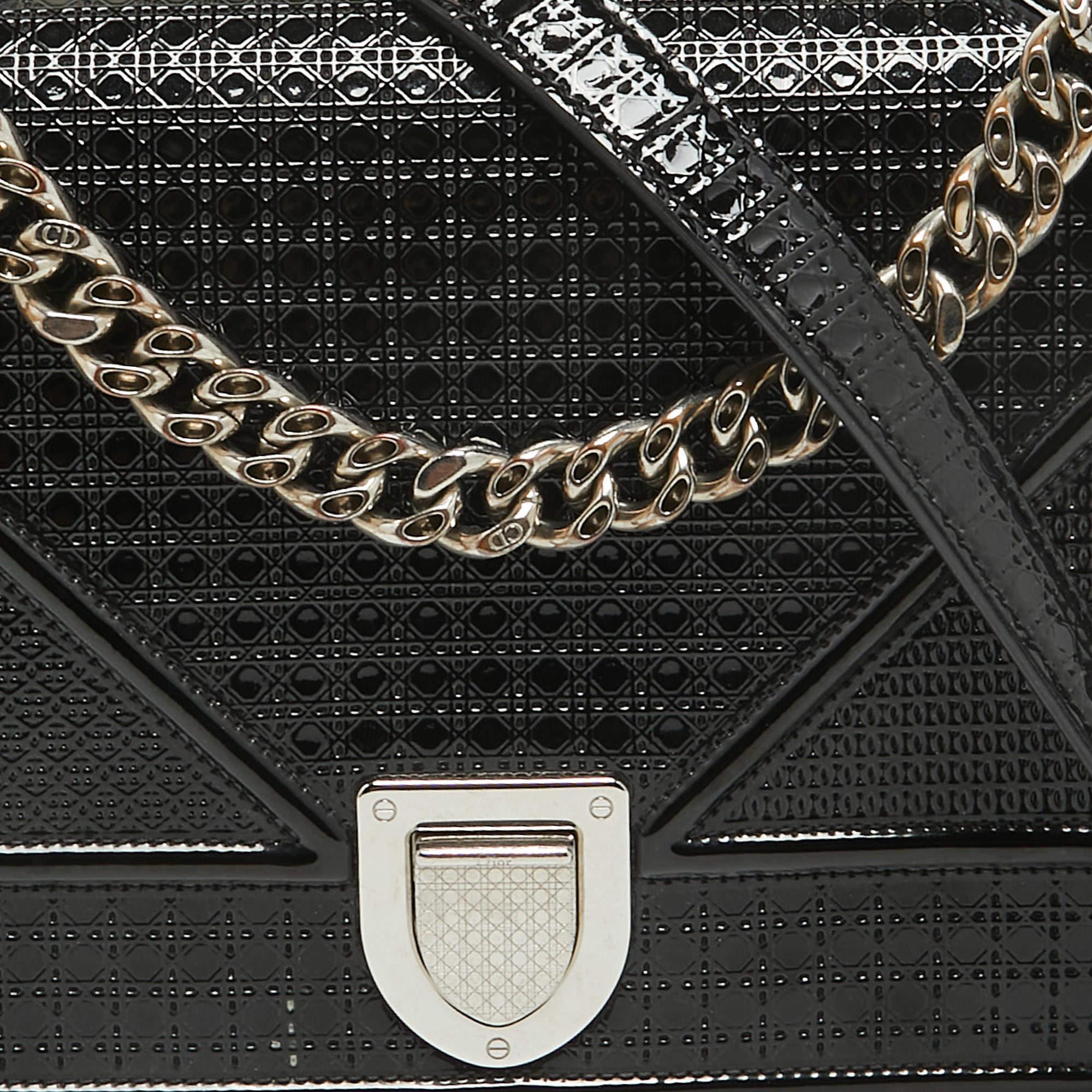 Dior Black Microcannage Patent Leather Medium Diorama Flap Shoulder Bag For Sale 14