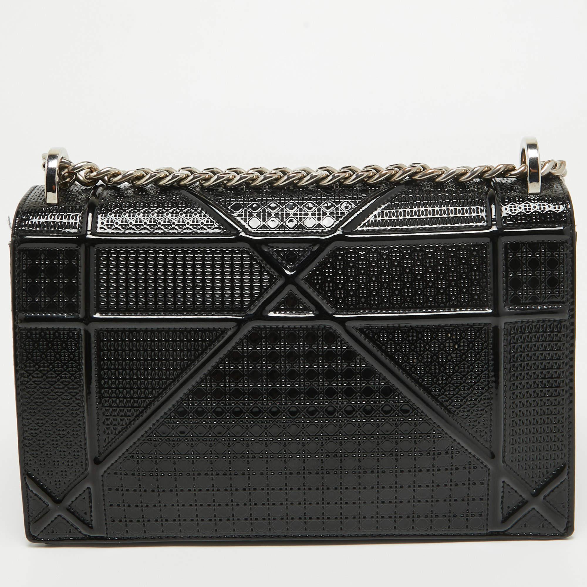 Dior Black Microcannage Patent Leather Medium Diorama Flap Shoulder Bag Bon état - En vente à Dubai, Al Qouz 2