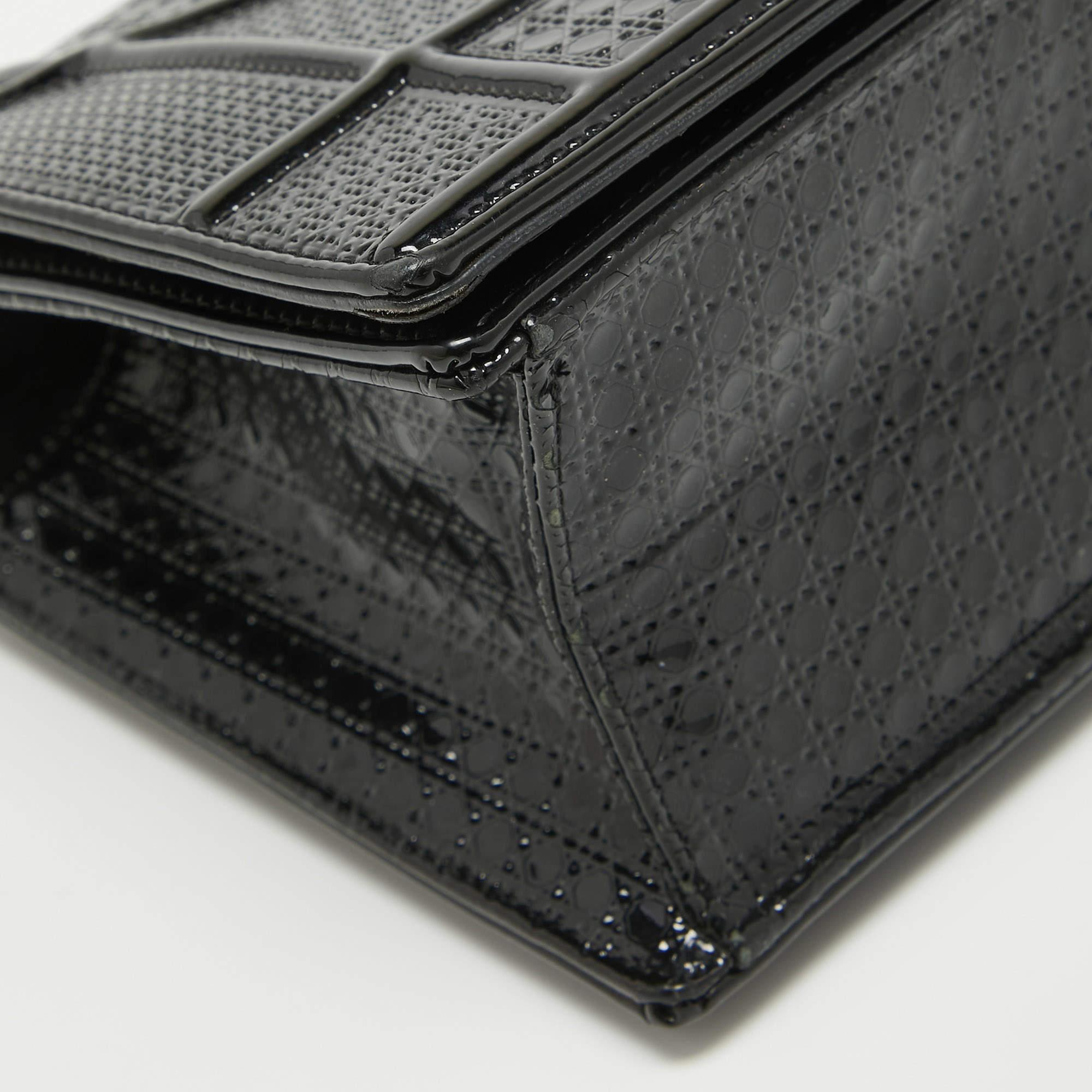 Dior Black Microcannage Patent Leather Medium Diorama Flap Shoulder Bag en vente 1