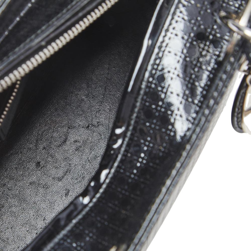 Women's Dior Black Microcannage Patent Leather Medium Lady Dior Tote