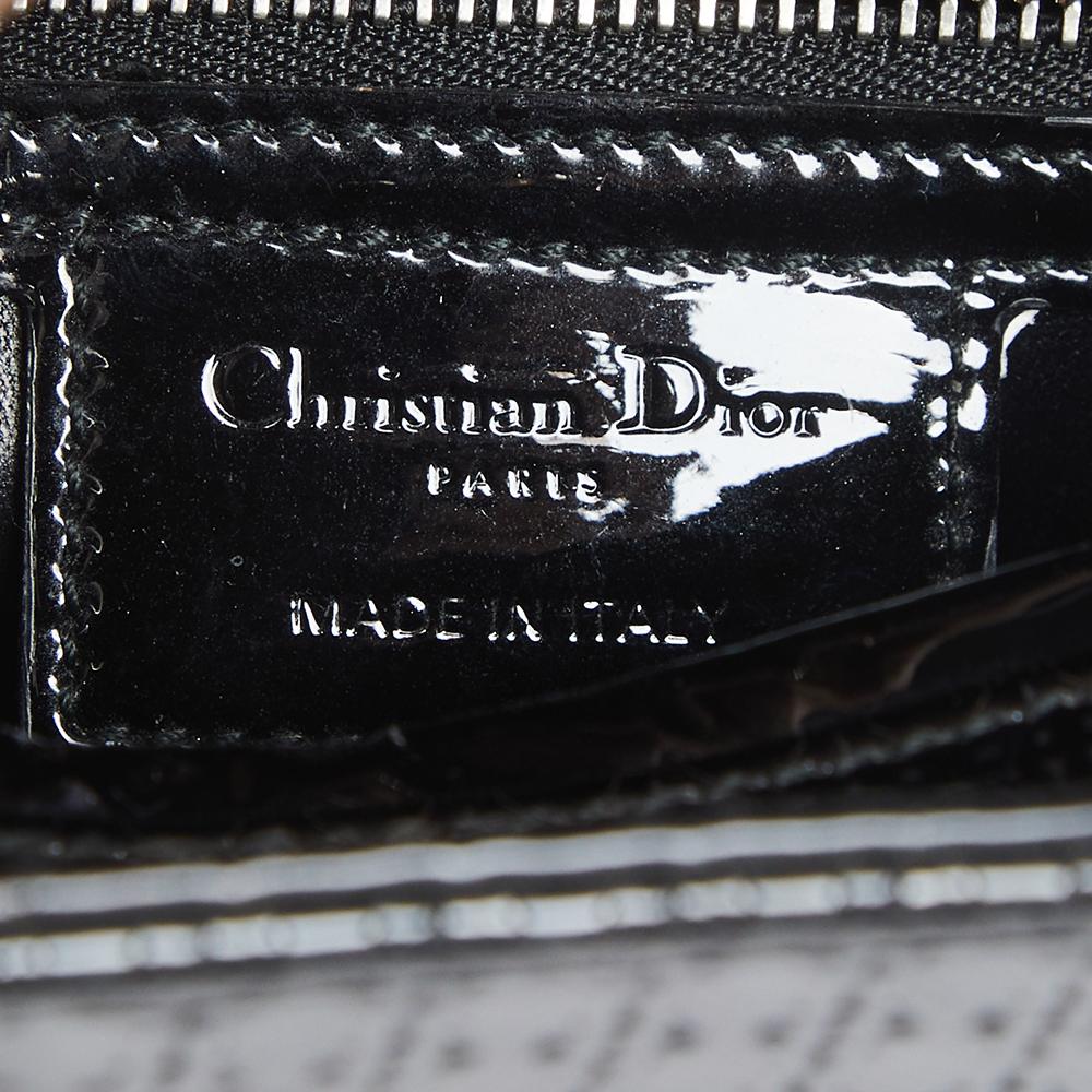 Dior Black Microcannage Patent Leather Medium Lady Dior Tote 1