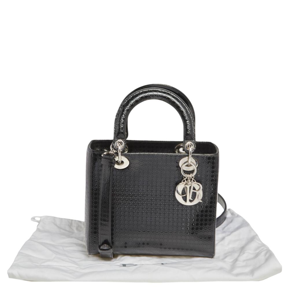 Dior Black Microcannage Patent Leather Medium Lady Dior Tote 4