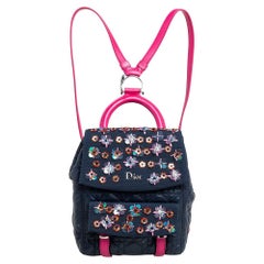 Dior Black/Navy Blue Leather and Mesh Stardust Embellished Backpack