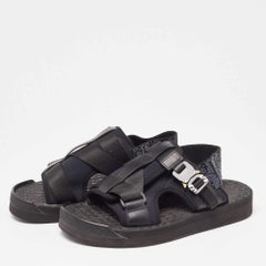 Dior Black/Navy Blue Leather and Oblique Canvas Sandals Size 40