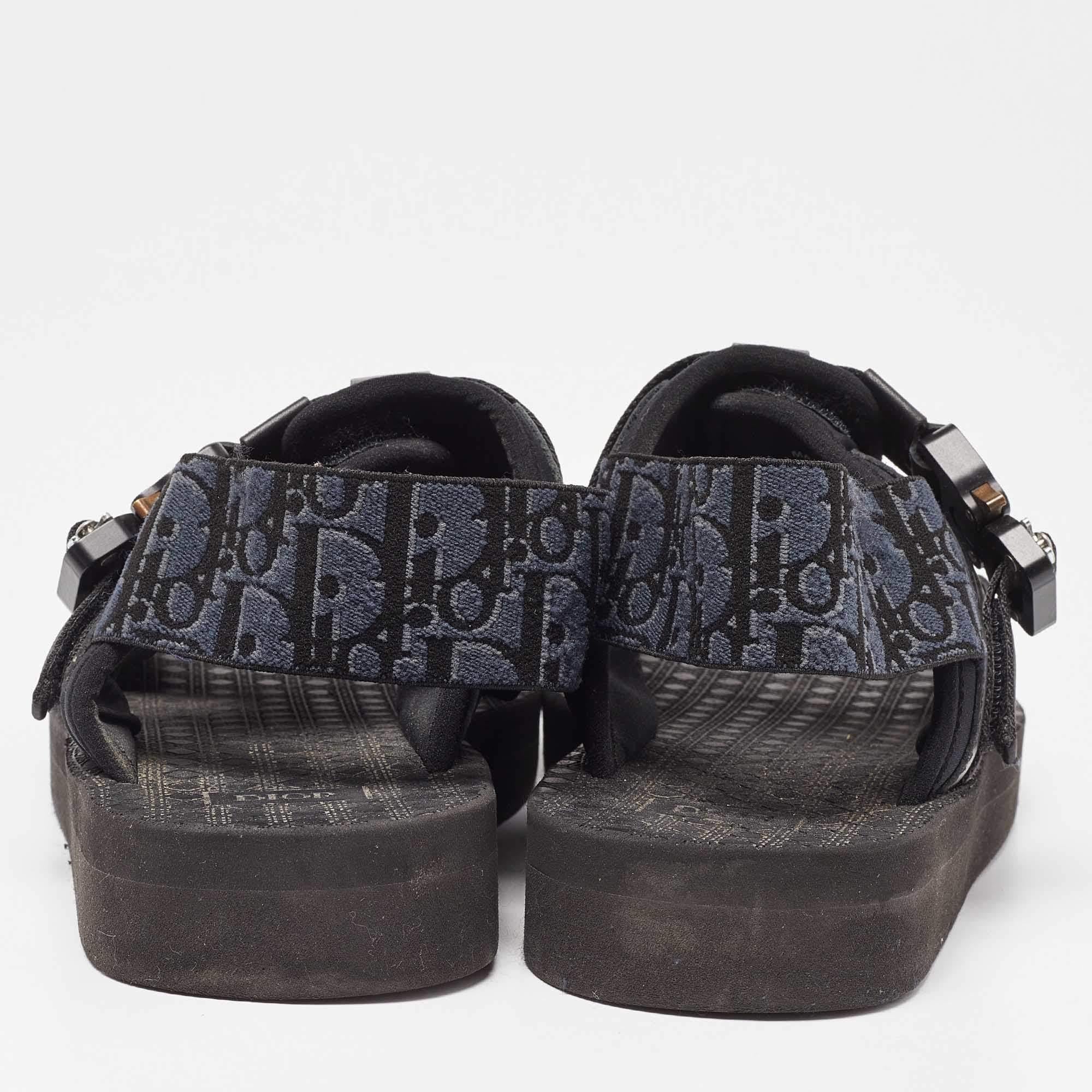 Dior Black/Navy Blue Leather and Oblique Canvas Sandals Size 40 1