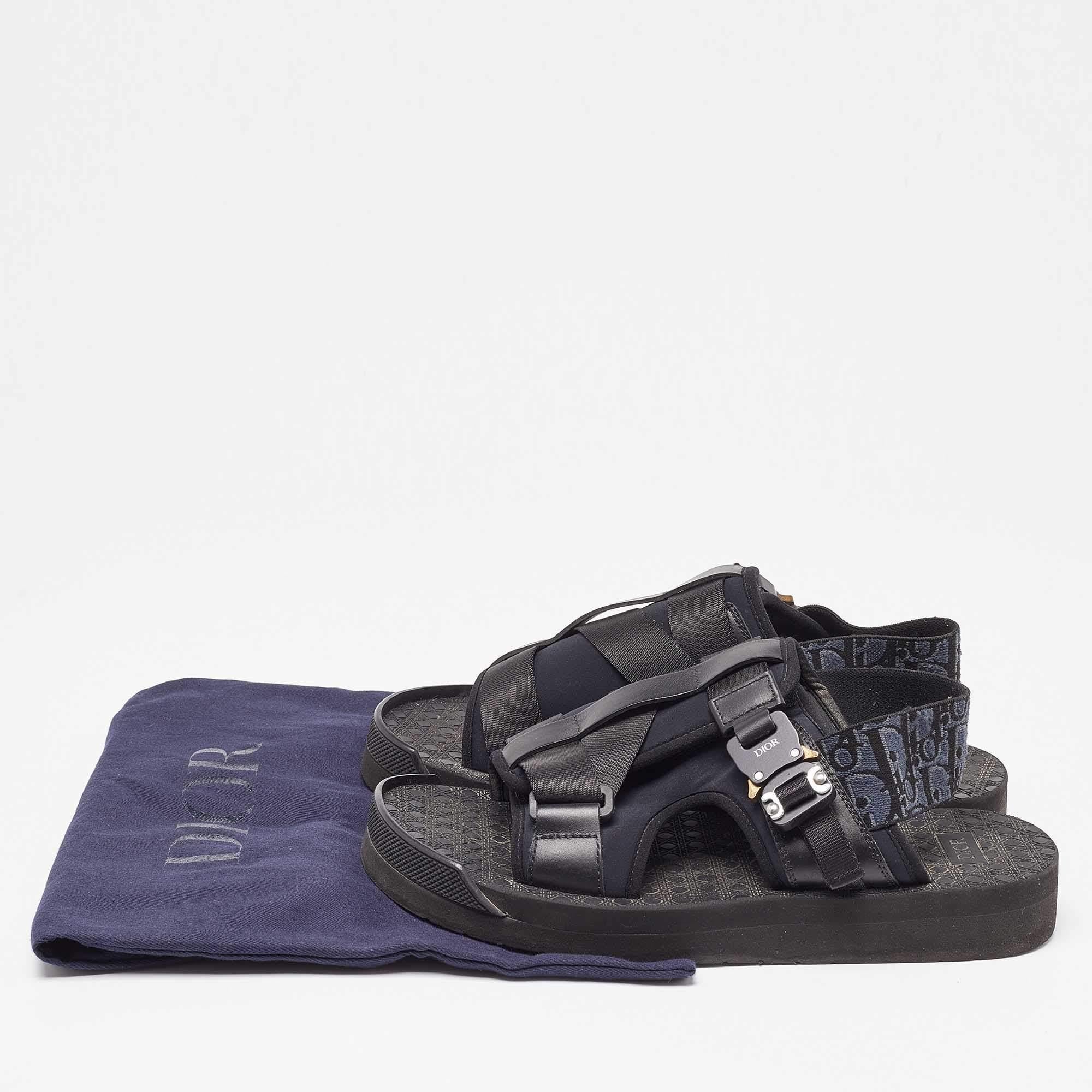 Dior Black/Navy Blue Leather and Oblique Canvas Sandals Size 40 5