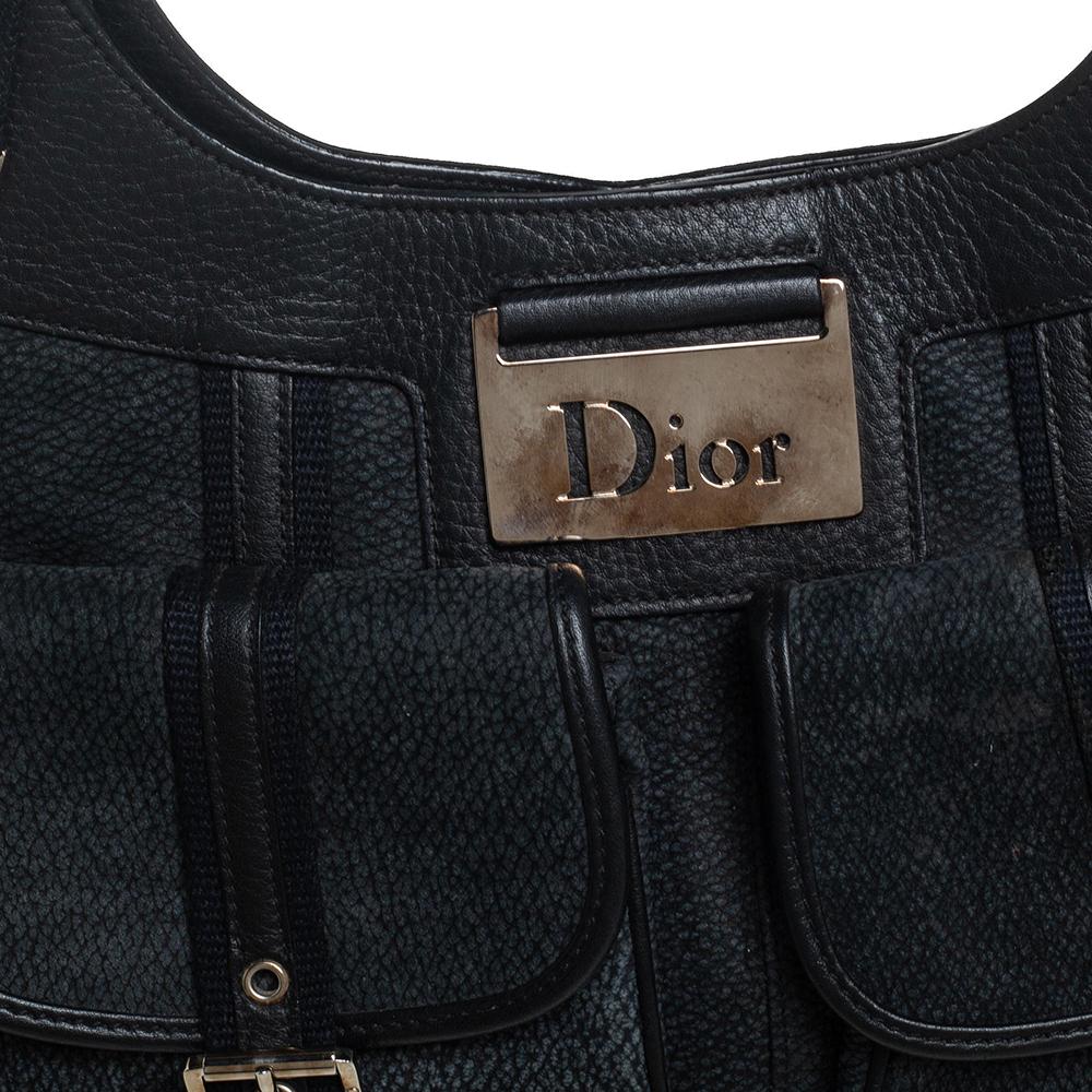 Dior Black/Navy Blue Nubuck and Leather Multi Pocket Shoulder Bag 6