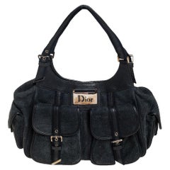 Dior Black/Navy Blue Nubuck and Leather Multi Pocket Shoulder Bag