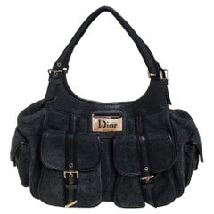 Dior Borsa a tracolla multitasche in pelle e nabuk nero/blu navy