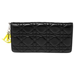 Dior Black/Neon Green Quilted Leather Lady Dior Bifold Long Wallet
