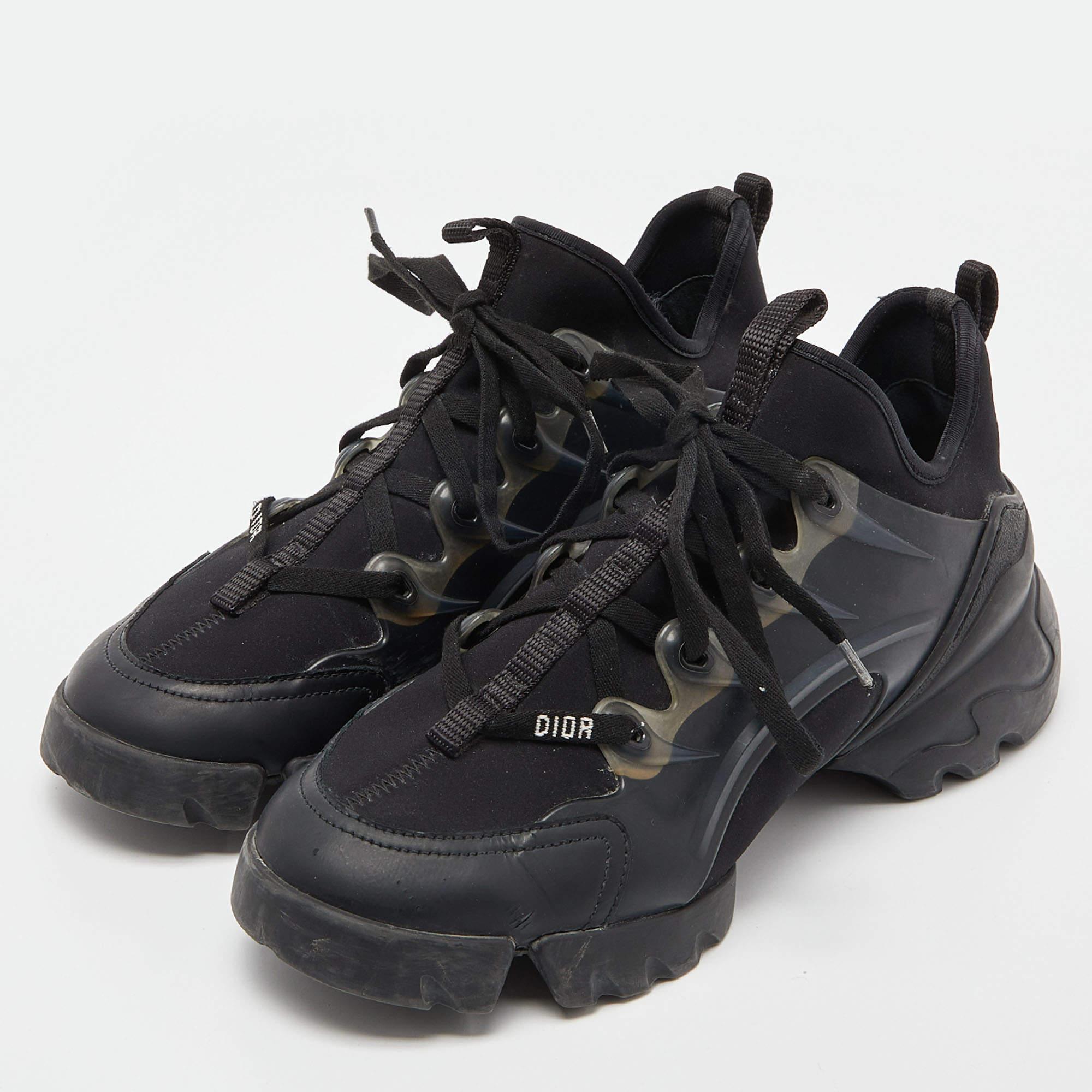 Dior Black Neoprene and Leather D-Connect Sneakers Size 38.5 In Good Condition In Dubai, Al Qouz 2