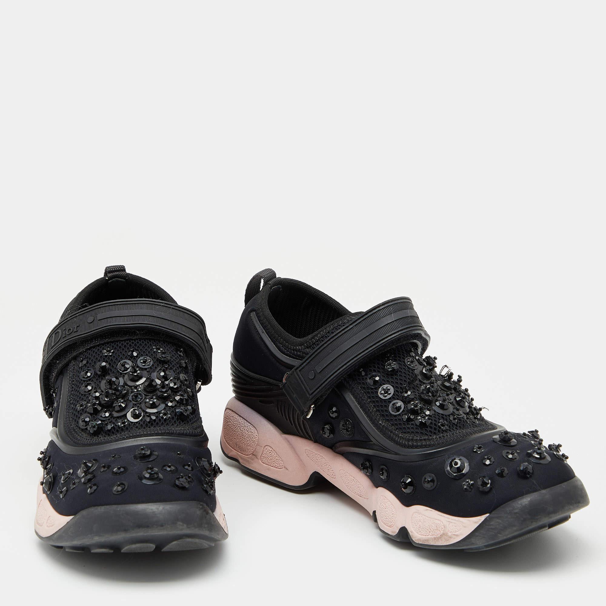 Dior Black Neoprene And Mesh Fusion Embellished Velcro Strap Sneakers Size 36 For Sale 1