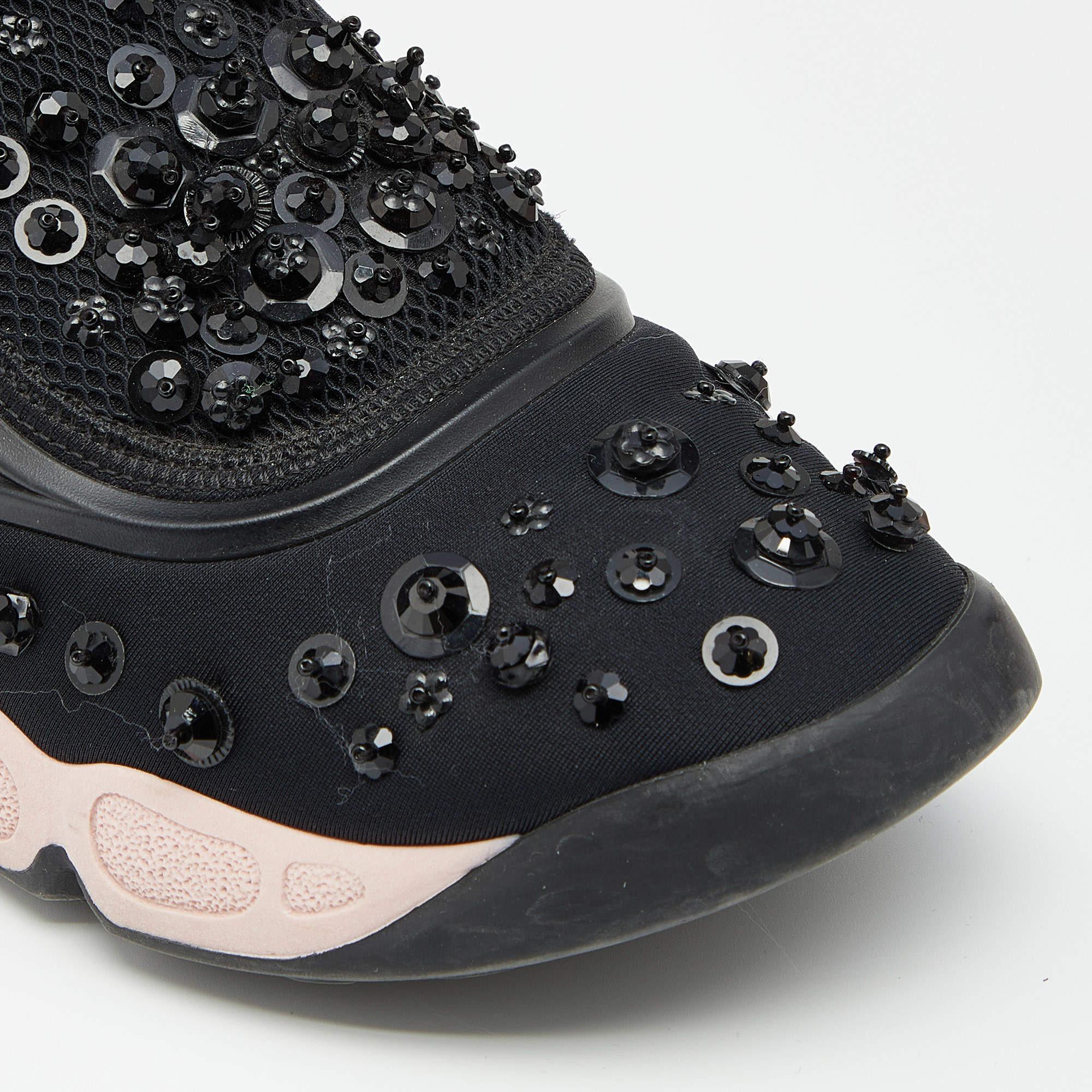 Dior Black Neoprene And Mesh Fusion Embellished Velcro Strap Sneakers Size 36 For Sale 3