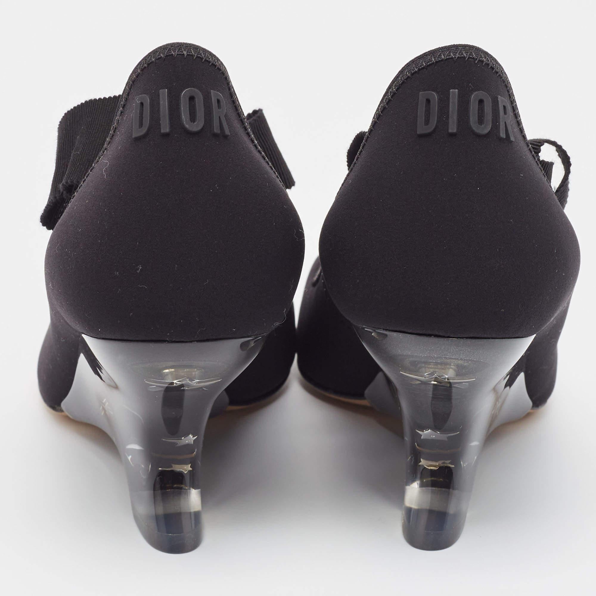 Dior Black Neoprene Lucite Etoile Wedge Pumps Size 37.5 For Sale 4