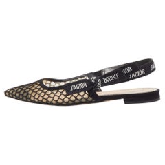 Dior Black Net and Suede J'adior Slingback Flats Size 37.5