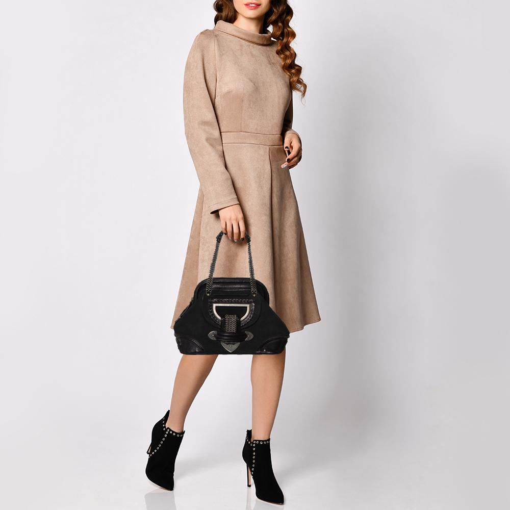 Dior Black Nubuck and Leather Jeanne Frame Satchel In Good Condition In Dubai, Al Qouz 2