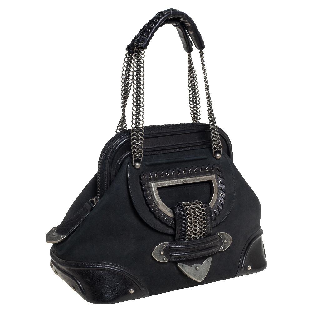 Dior Schwarzes Nubuk und Leder Jeanne Frame Satchel Damen