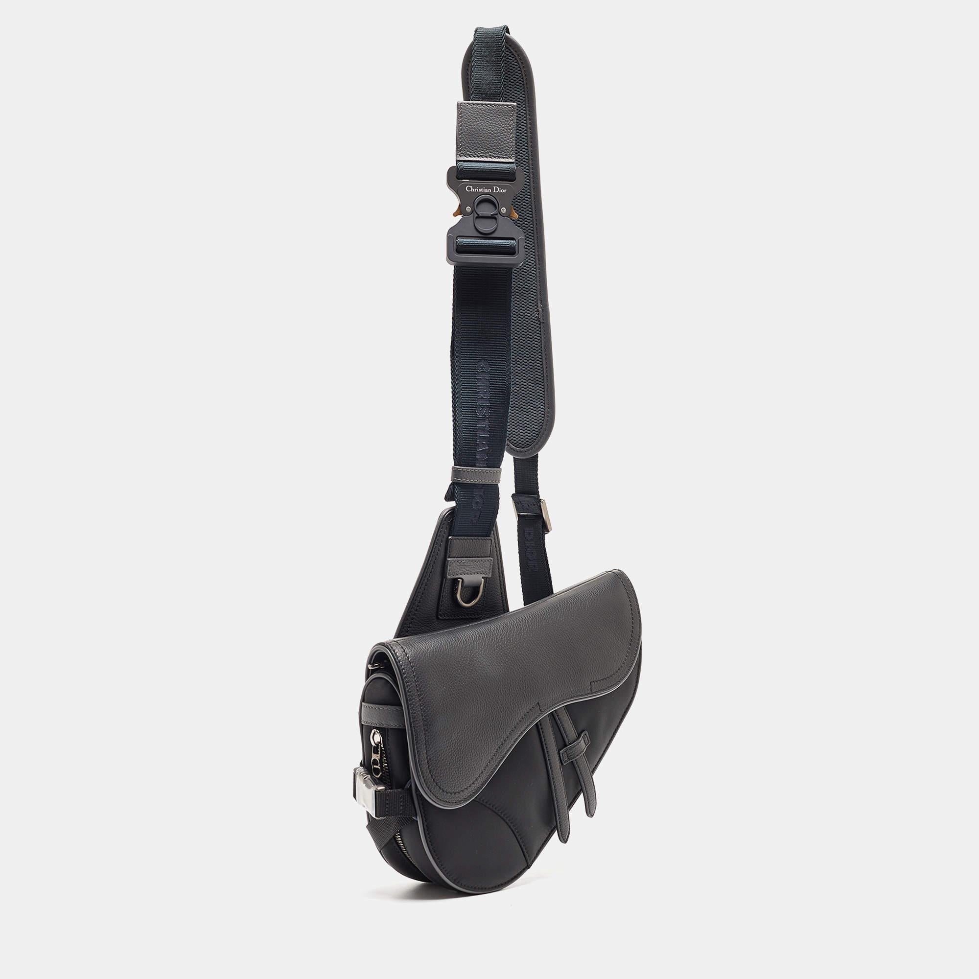 Men's Dior Black Nylon and Leather Saddle Crossbody Bag For Sale