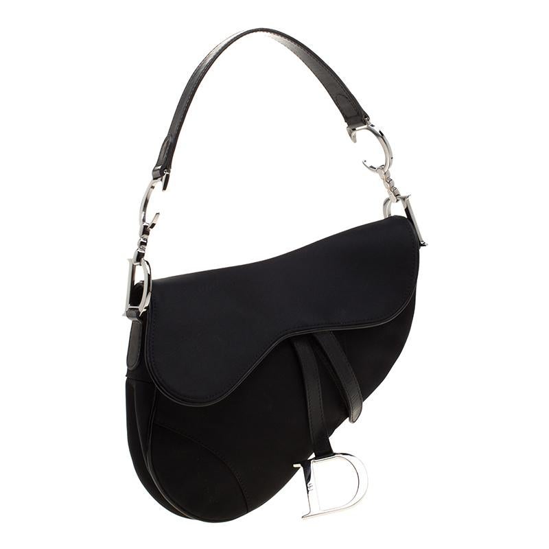 Women's Dior Black Nylon and Patent Leather Saddle Bag