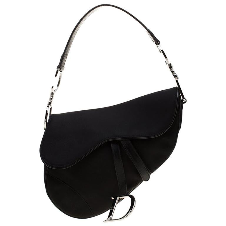 Dior Black Nylon and Patent Leather Saddle Bag