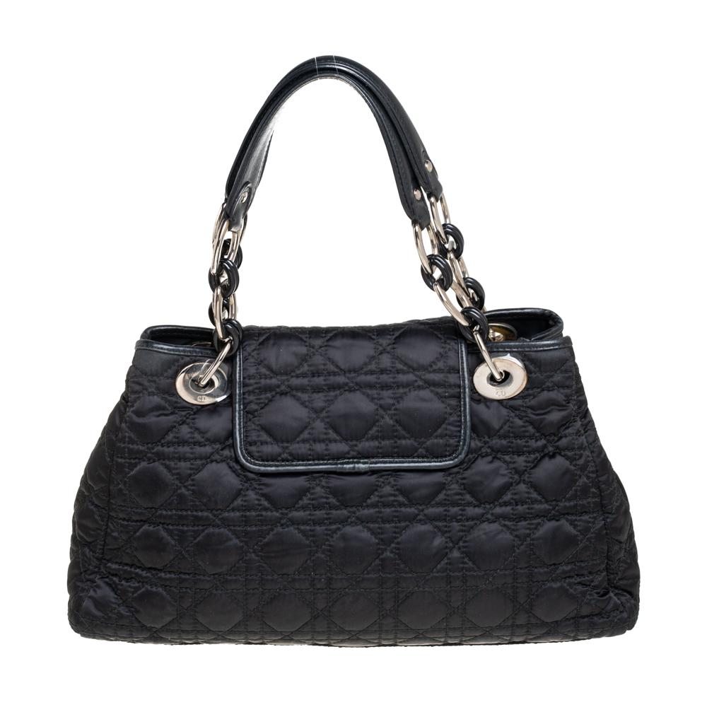 Dior Schwarz Nylon Cannage Gesteppt Charming Lock Flap Umhängetasche Damen