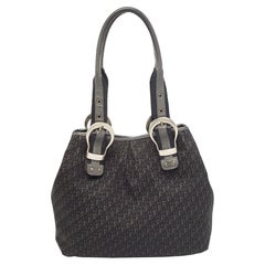Dior Black Oblique Canvas and Leather Buckle Tote