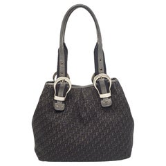 Dior Black Oblique Canvas and Leather Buckle Tote