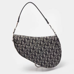 Dior Black Oblique Canvas and Leather Saddle Bag