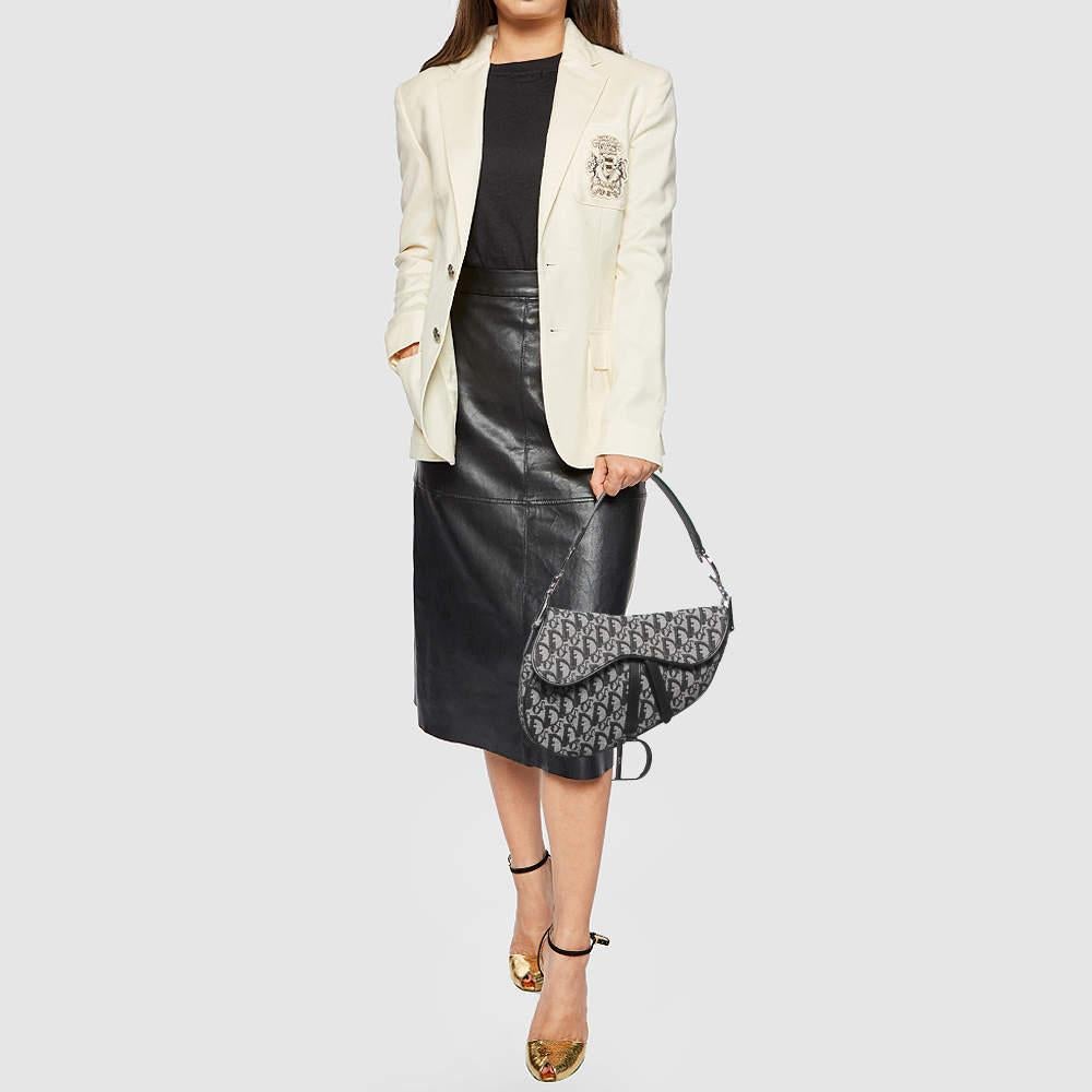Dior Black Oblique Canvas and Leather Saddle Bag In Good Condition In Dubai, Al Qouz 2