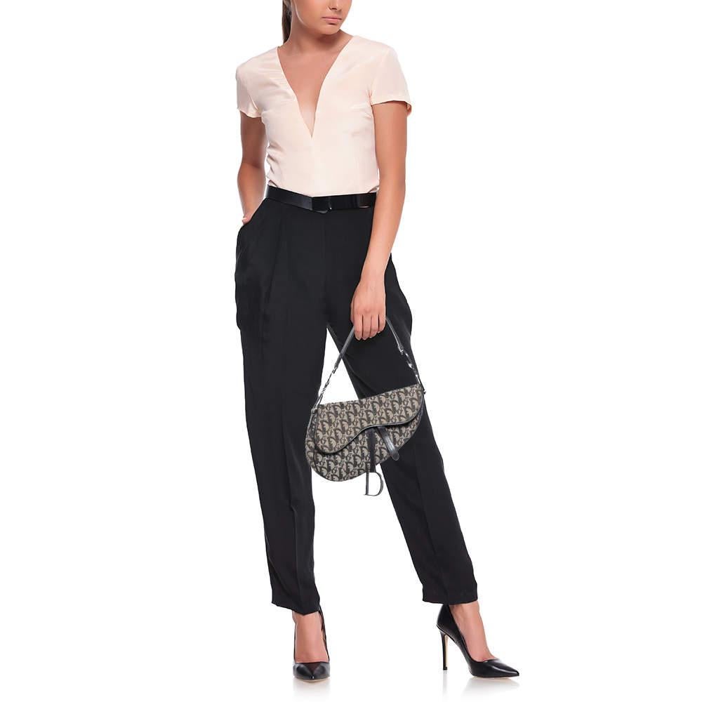 Dior Black Oblique Canvas and Leather Saddle Bag In Fair Condition In Dubai, Al Qouz 2