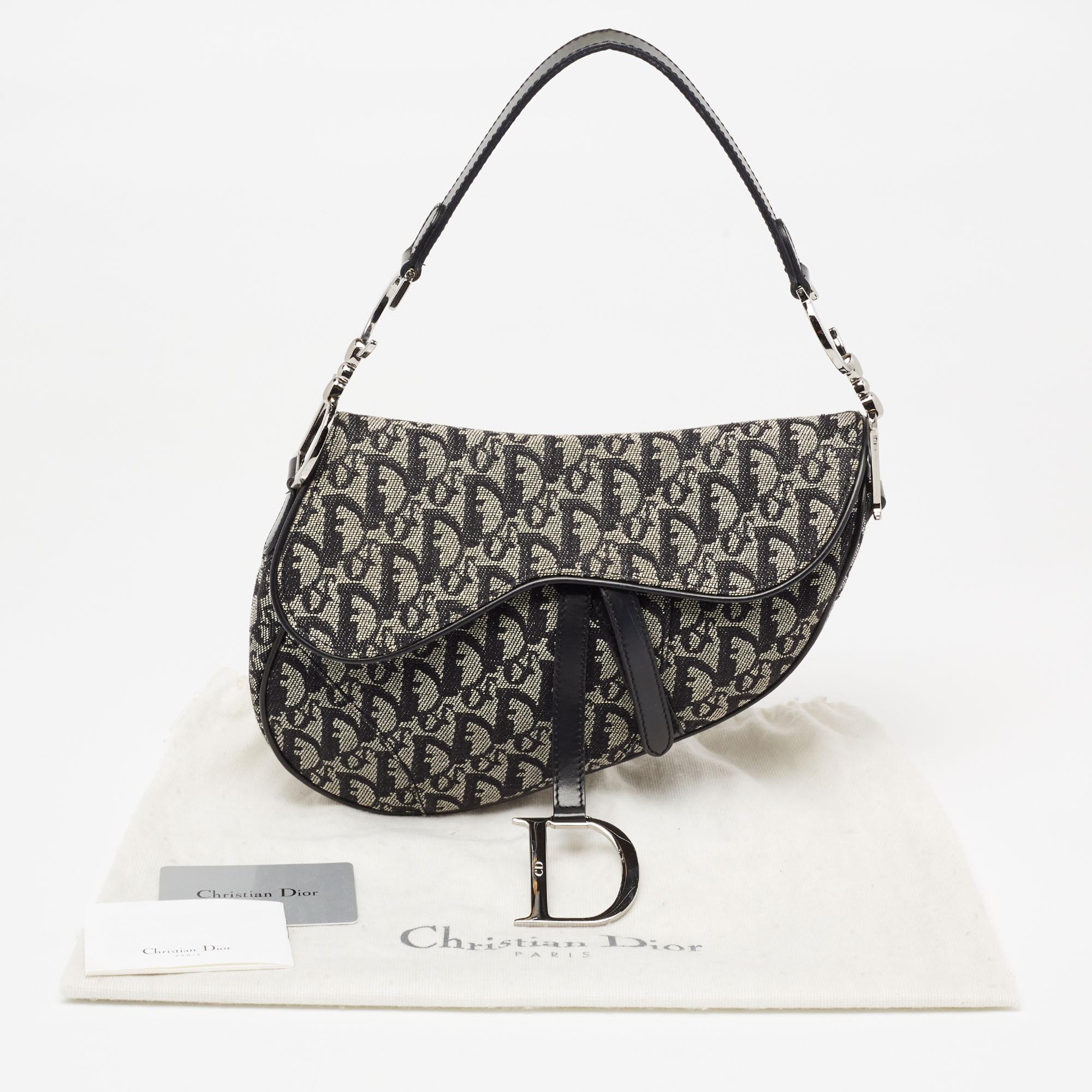 Dior Black Oblique Canvas and Leather Saddle Bag 2