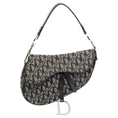 Used Dior Black Oblique Canvas and Leather Saddle Bag