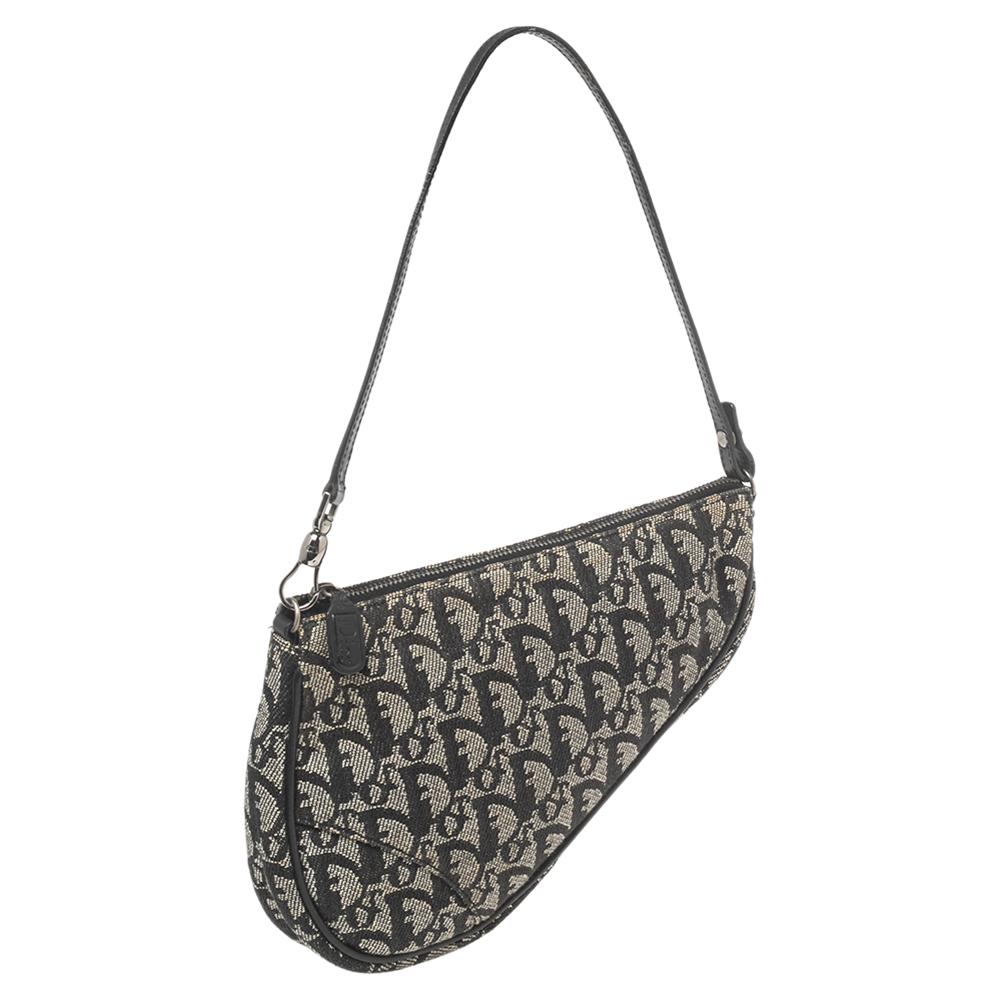 Women's Dior Black Oblique Canvas and Leather Saddle Pochette Bag