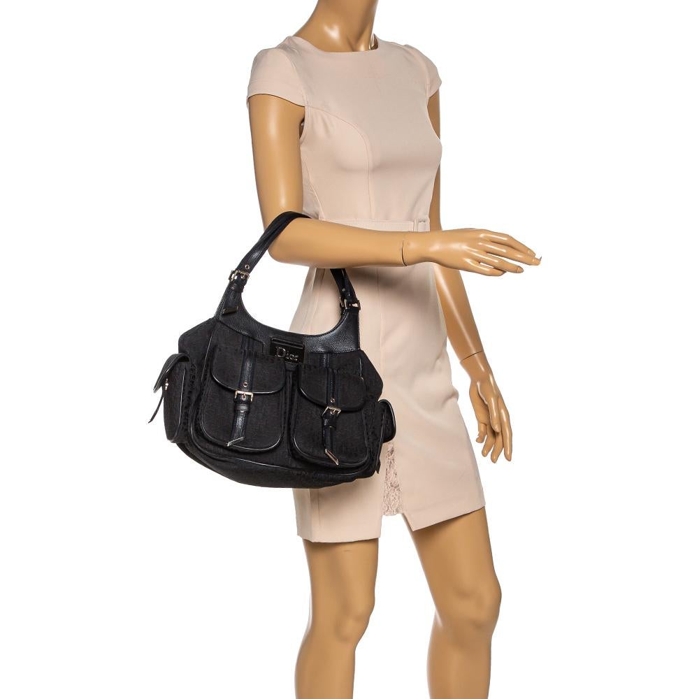 Dior Black Oblique Canvas and Leather Street Chic Tote In Fair Condition In Dubai, Al Qouz 2