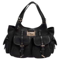 Schwarze Dior-Tragetasche aus Segeltuch und Leder, Street Chic