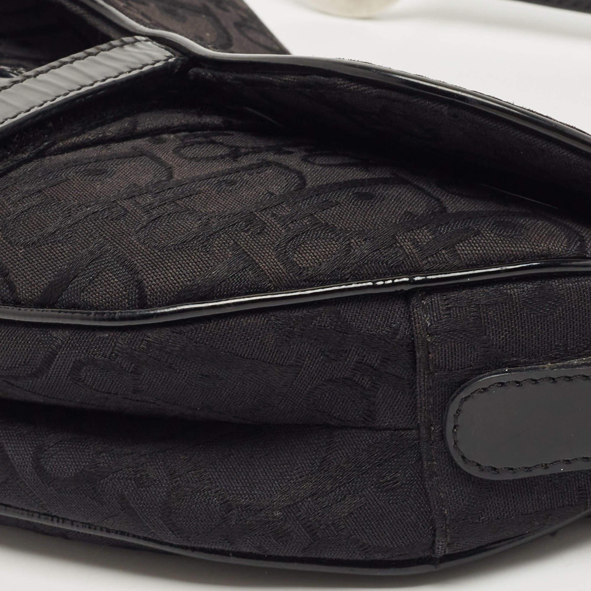 Dior Black Oblique Canvas and Patent Leather Saddle Bag 9