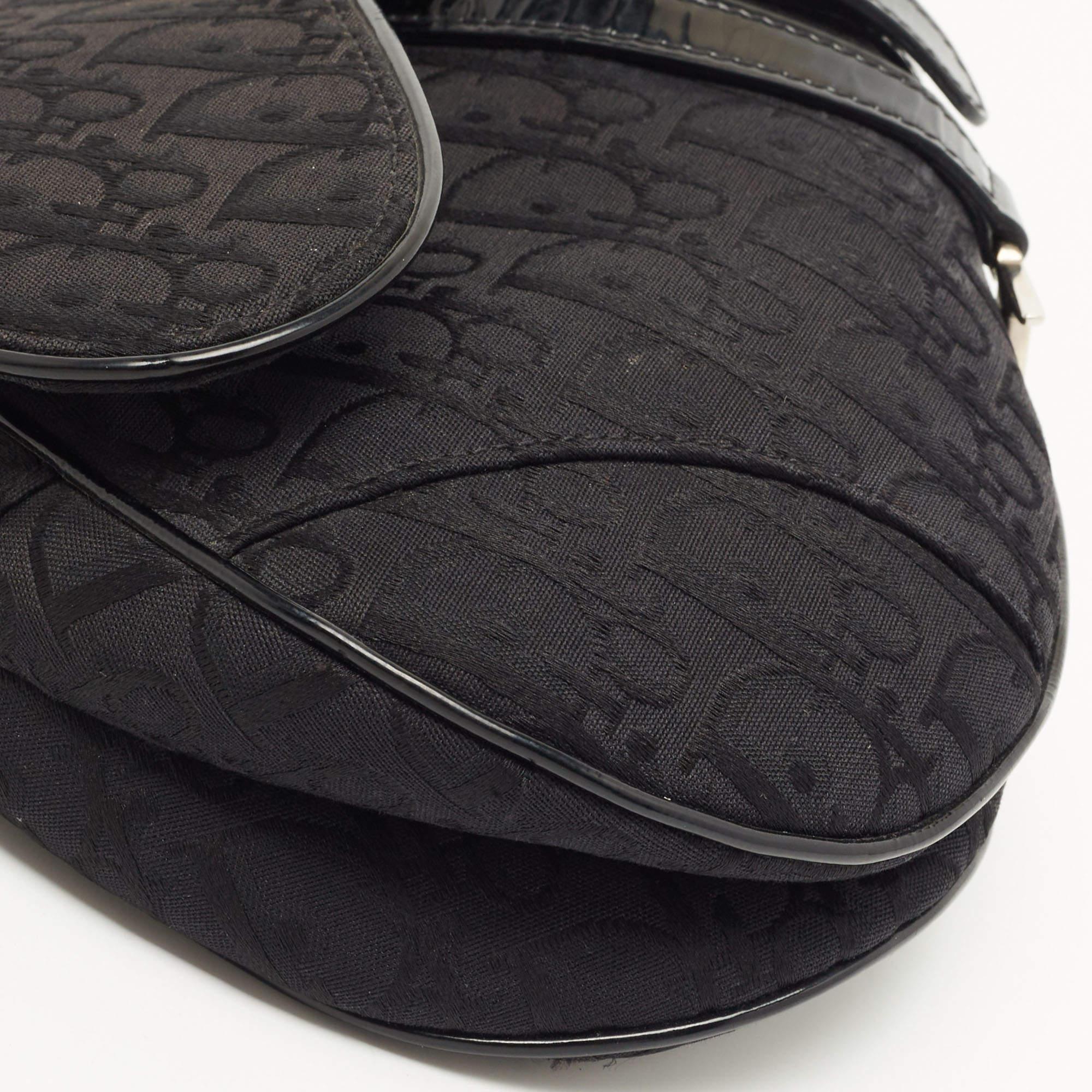Dior Black Oblique Canvas and Patent Leather Saddle Bag 10