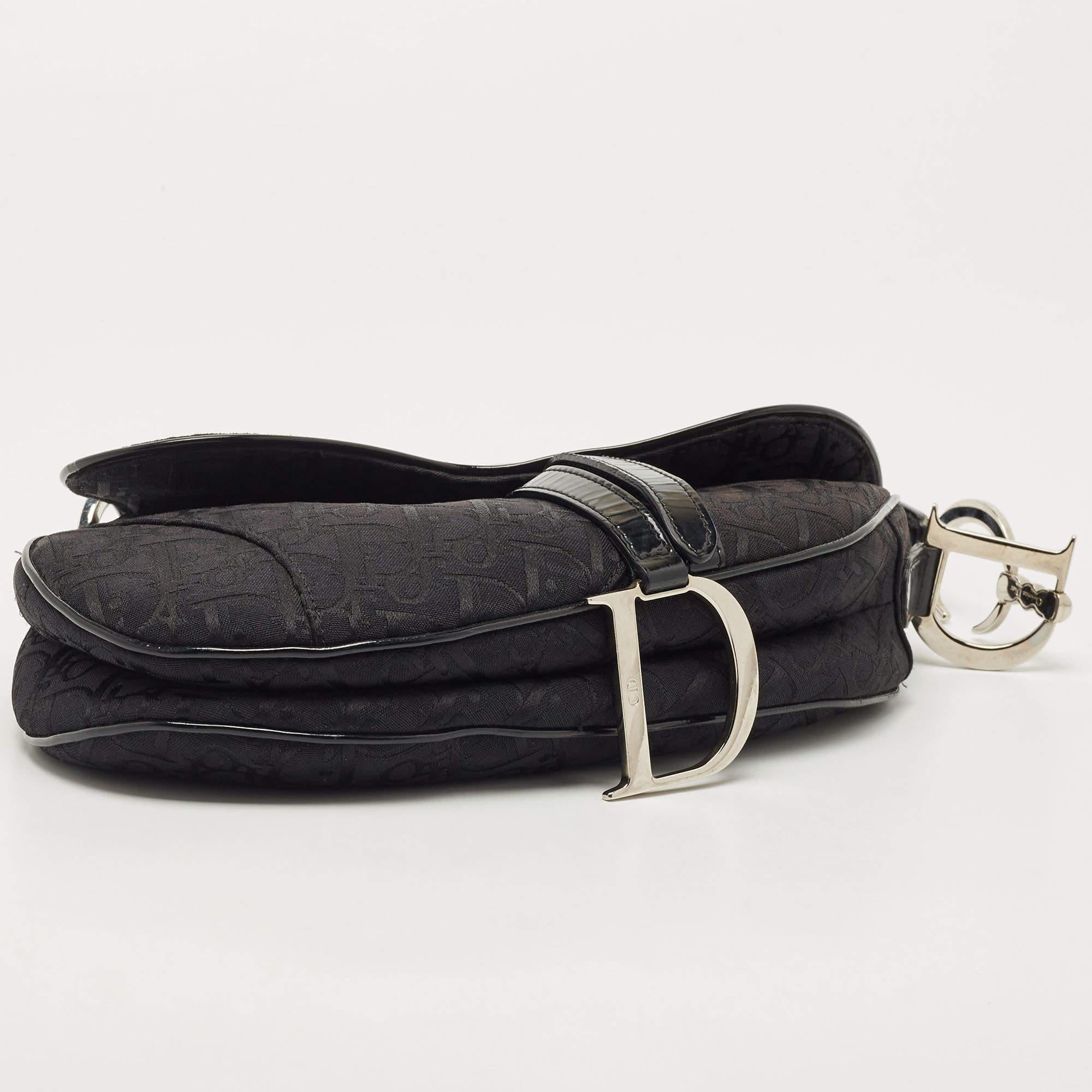 Dior Black Oblique Canvas and Patent Leather Saddle Bag 1