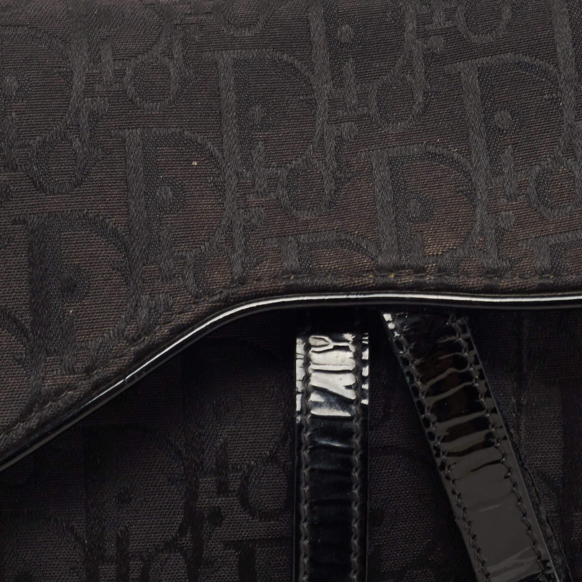 Dior Black Oblique Canvas and Patent Leather Saddle Bag 2