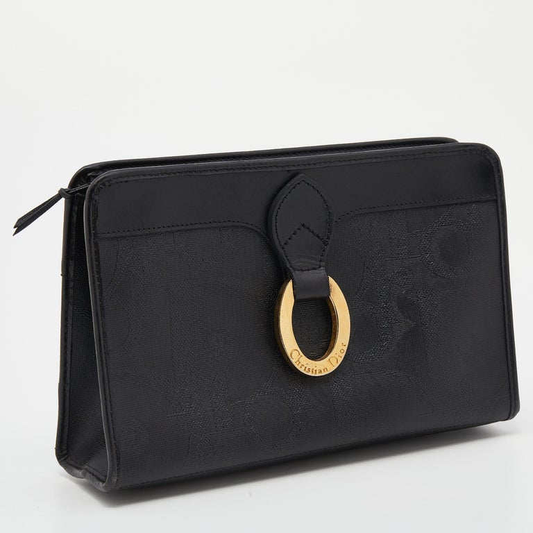 Women's or Men's Dior Black Oblique Coated Canvas And Leather Clutch For Sale