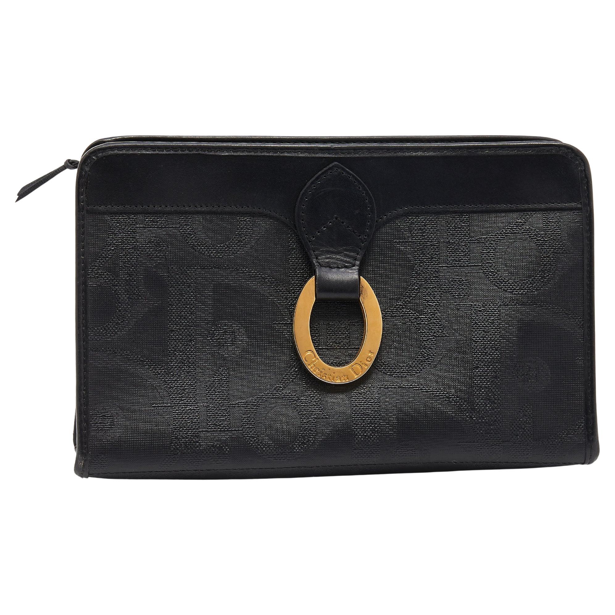 Dior Black Oblique Coated Canvas And Leather Clutch