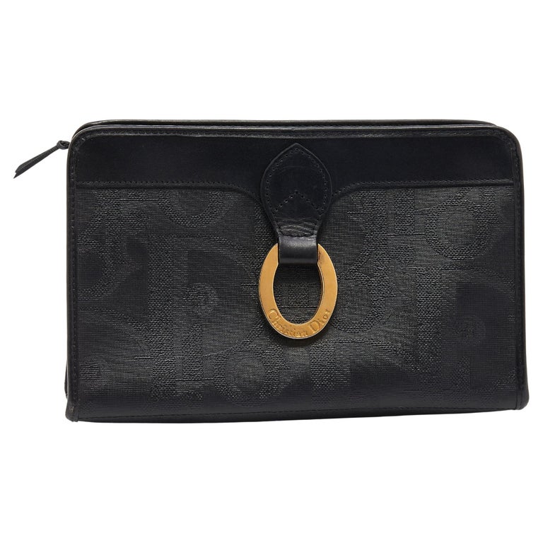 Dior Black Oblique Coated Canvas And Leather Clutch For Sale