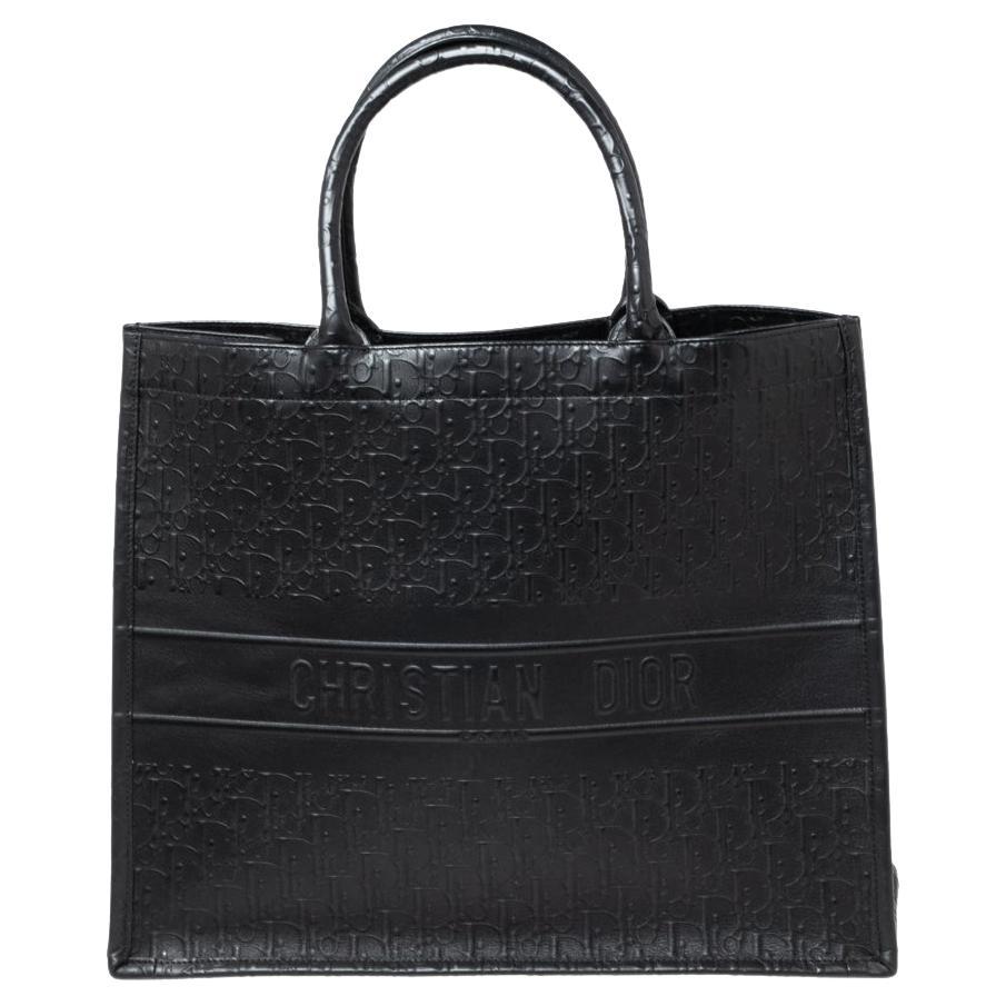 Dior Black Oblique Embossed Leather Book Tote